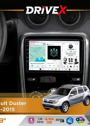 Штатная магнитола для renault duster 2010-2015 drivex s3 qled 9" android 8-ядерный 1.6ггц 4x64гб sim-карта 3g/4g 7388 4x45w asp