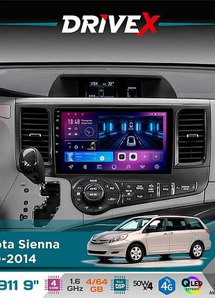 Штатна магнітола для toyota sienna 2010-2014 drivex se-911 4+64гб qled 9" android 4-ядерний 4x50w(tda7851) dsp бездротовий carplay