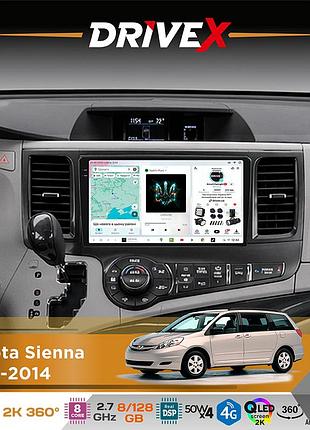 Штатная магнитола для toyota sienna 2010-2014 drivex s7+ 2k qled 9" android 8-ядерный 2.7ггц 8x128гб sim-карта 3g/4g ak7808 ab