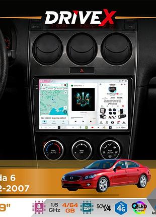 Штатна магнітола для mazda 6 2002-2007 drivex s4 qled 9" android 8-ядерний 1.6ггц 4x64гб sim-картка 3g/4g tda7851 4x50w dsp ak7604
