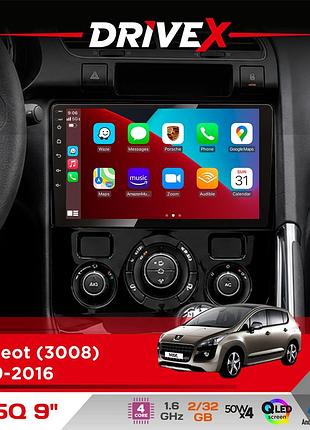 Штатна магнітола для peugeot 3008 2009-2016 drivex un5 qled 9" android 4-ядерний 2+32гб 4x45w бездротовий carplay та androidauto