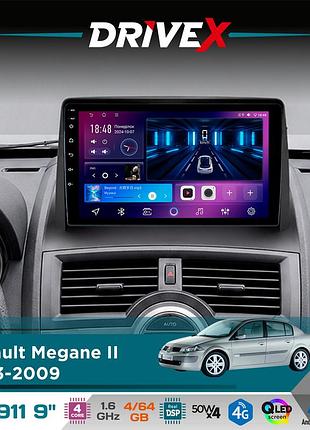 Штатна магнітола для renault megane ii 2003-2009 drivex se-911 4+64гб qled 9" android 4-ядерний 4x50w(tda7851) dsp бездротовий