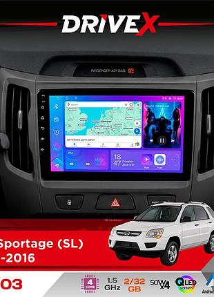 Штатна магнітола для kia sportage (sl) 2010-2016 drivex a-903 qled 9" android 4-ядерний 2+32гб 4x50w(tda7851) бездротовий carplay