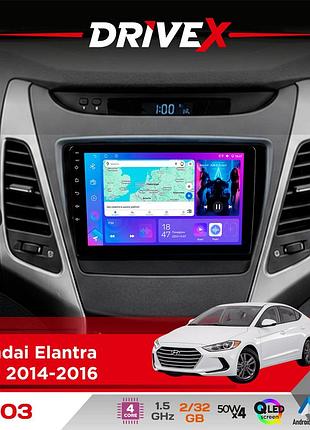 Штатная магнитола для hyundai elantra (md) 2014-2016 drivex a-903 qled 9" android 4-ядерный 2+32гб 4x50w(tda7851) беспроводной