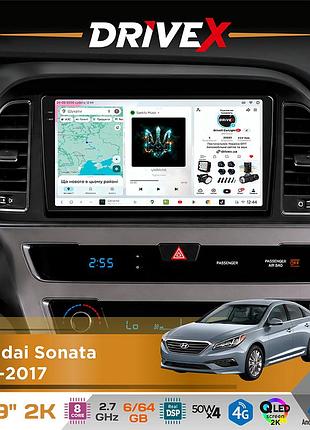 Штатна магнітола для hyundai sonata 2015-2017 drivex s7 2k qled 9" android 8-ядерний 2.7ггц 6x64гб sim-картка 3g/4g ak7808 ab