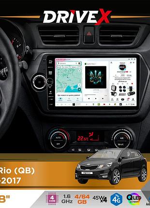 Штатная магнитола для kia rio (qb) 2011-2017 drivex s3 qled 8" с физическими кнопками android 8-ядерный 1.6ггц 4x64гб sim-карта