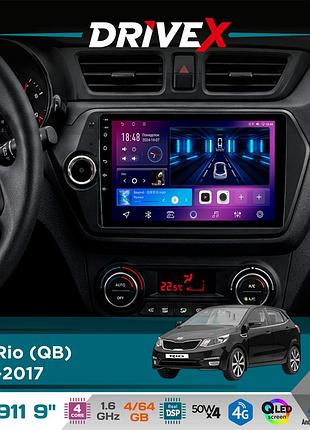 Штатная магнитола для kia rio (qb) 2011-2017 drivex se-911 4+64гб qled 9" android 4-ядерный 4x50w(tda7851) dsp беспроводной carplay