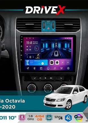 Штатная магнитола для skoda octavia 2013-2020 drivex se-1011 qled 10" android 4-ядерный 4+64гб dsp 4x50w(tda7851) беспроводной