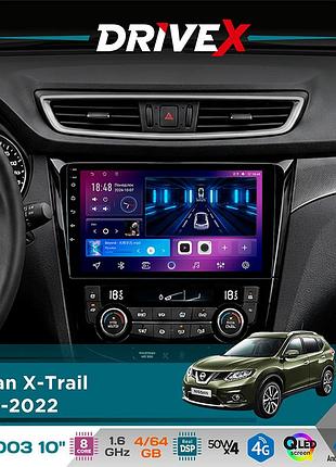 Штатная магнитола для nissan x-trail 2014-2022 drivex se-1003 qled 10" android 8-ядерный 4+64гб sim-карта 3g/4g dsp 4x50w(tda7851)
