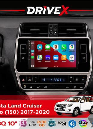 Штатная магнитола для toyota land cruiser prado (150) 2017-2020 drivex un8 qled 10" android 4-ядерный 2x32гб 4x45w беспроводной