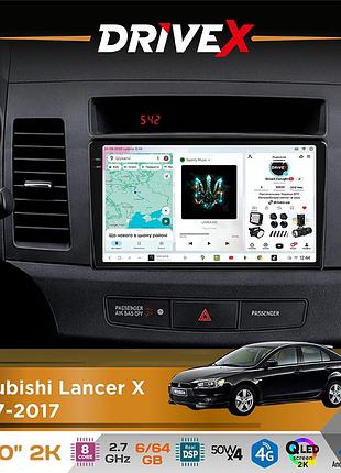 Штатная магнитола для mitsubishi lancer x 2007-2017 drivex s7 2k qled 10" android 8-ядерный 2.7ггц 6x64гб sim-карта 3g/4g ak7808