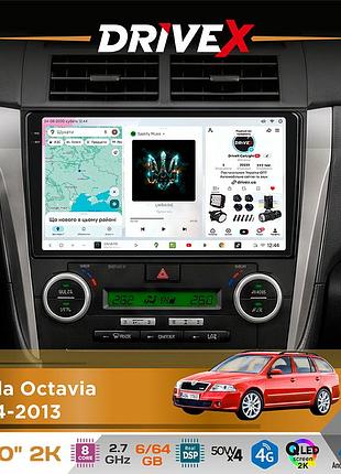 Штатная магнитола для skoda octavia 2004-2013 drivex s7 2k qled 10" android 8-ядерный 2.7ггц 6x64гб sim-карта 3g/4g ak7808 ab
