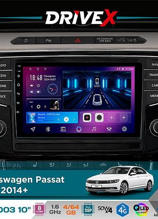 Штатная магнитола для volkswagen passat (b8) 2014+ drivex se-1003 qled 10" android 8-ядерный 4+64гб sim-карта 3g/4g dsp