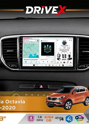 Штатная магнитола для kia sportage (ql) 2015-2018 drivex s3 qled 9" android 8-ядерный 1.6ггц 4x64гб sim-карта 3g/4g 7388 4x45w asp