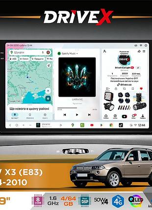 Штатная магнитола для bmw x3 (e83) 2004-2010 drivex s4 qled 9" android 8-ядерный 1.6ггц 4x64гб sim-карта 3g/4g tda7851 4x50w dsp