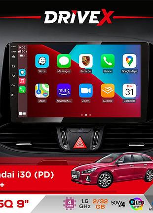 Штатна магнітола для hyundai i30 (pd) 2017+ drivex un5 qled 9" android 4-ядерний 2+32гб 4x45w бездротовий carplay та androidauto
