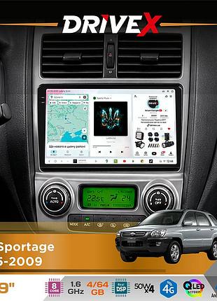 Штатная магнитола для kia sportage 2005-2009 drivex s4 qled 9" android 8-ядерный 1.6ггц 4x64гб sim-карта 3g/4g tda7851 4x50w dsp