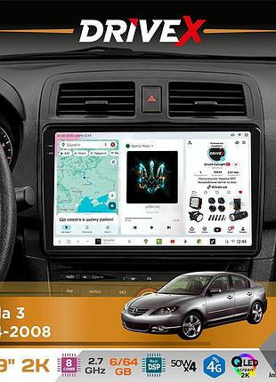 Штатна магнітола для mazda 3 2004-2008 drivex s7 2k qled 9" android 8-ядерний 2.7ггц 6x64гб sim-картка 3g/4g ak7808 ab 4x50w dsp