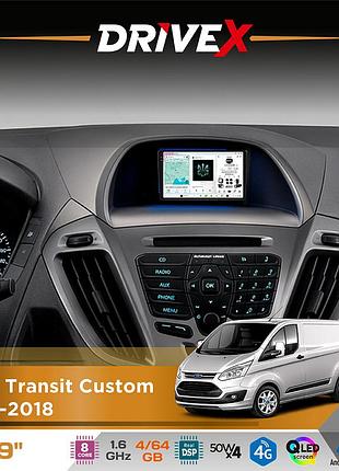 Штатная магнитола для ford transit custom 2012-2018 drivex s4 qled 9" android 8-ядерный 1.6ггц 4x64гб sim-карта 3g/4g tda7851
