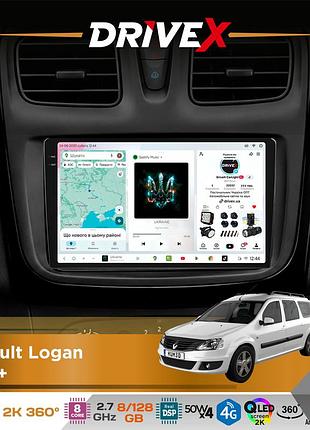 Штатная магнитола для renault logan 2013+ drivex s7+ 2k qled 9" android 8-ядерный 2.7ггц 8x128гб sim-карта 3g/4g ak7808 ab 4x50w