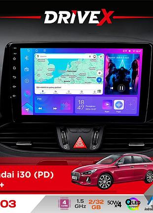 Штатная магнитола для hyundai i30 (pd) 2017+ drivex a-903 qled 9" android 4-ядерный 2+32гб 4x50w(tda7851) беспроводной carplay и