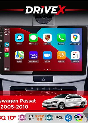 Штатная магнитола для volkswagen passat (b6) 2005-2010 drivex un8 qled 10" android 4-ядерный 2x32гб 4x45w беспроводной carplay и