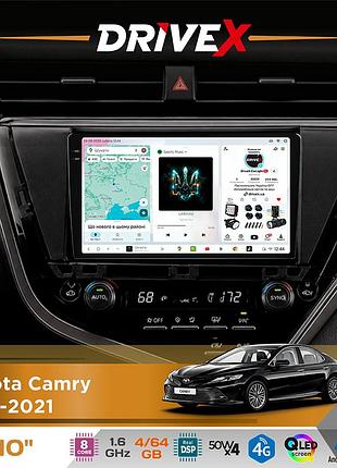 Штатная магнитола для toyota camry 2018-2021 drivex s4 qled 10" android 8-ядерный 1.6ггц 4x64гб sim-карта 3g/4g tda7851 4x50w dsp