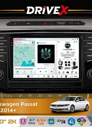 Штатная магнитола для volkswagen passat (b8) 2014+ drivex s7 2k qled 10" android 8-ядерный 2.7ггц 6x64гб sim-карта 3g/4g ak7808 ab