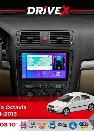 Штатная магнитола для skoda octavia 2004-2013 drivex a-1003 qled 10" android 2+32гб 4-ядерный 4x50w(tda7851) беспроводной carplay и