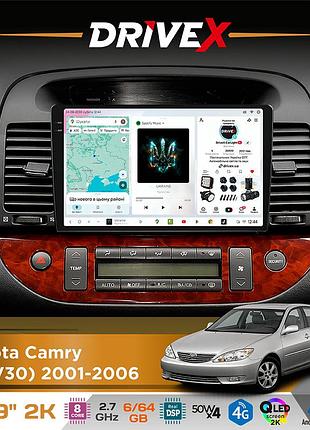 Штатная магнитола для toyota camry (acv30) 2001-2006 drivex s7 2k qled 9" android 8-ядерный 2.7ггц 6x64гб sim-карта 3g/4g ak7808