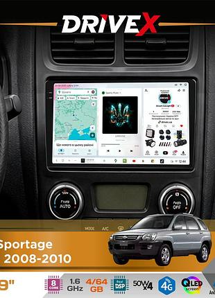 Штатная магнитола для kia sportage (km) 2008-2010 drivex s4 qled 9" android 8-ядерный 1.6ггц 4x64гб sim-карта 3g/4g tda7851 4x50w