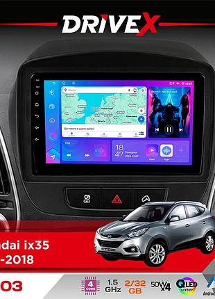 Штатна магнітола для hyundai ix35 2010-2018 drivex a-903 qled 9" android 4-ядерний 2+32гб 4x50w(tda7851) бездротовий carplay та