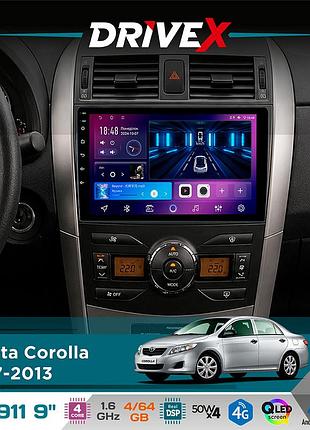 Штатна магнітола для toyota corolla 2007-2013 drivex se-911 4+64гб qled 9" android 4-ядерний 4x50w(tda7851) dsp бездротовий