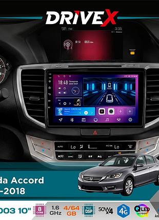 Штатная магнитола для honda accord 2013-2018 drivex se-1003 qled 10" android 8-ядерный 4+64гб sim-карта 3g/4g dsp 4x50w(tda7851)