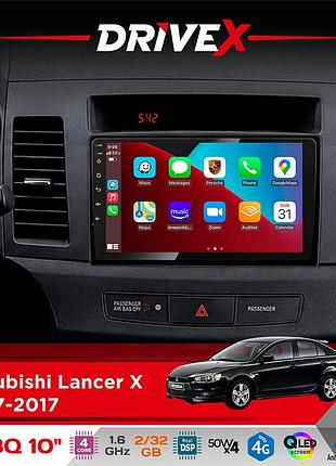 Штатная магнитола для mitsubishi lancer x 2007-2017 drivex un8 qled 10" android 4-ядерный 2x32гб 4x45w беспроводной carplay и