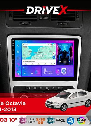 Штатная магнитола для skoda octavia 2004-2013 drivex a-1003 qled 10" android 2+32гб 4-ядерный 4x50w(tda7851) беспроводной carplay и