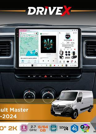 Штатна магнітола для renault master 2019-2024 drivex s7 2k qled 10" android 8-ядерний 2.7ггц 6x64гб sim-картка 3g/4g ak7808 ab