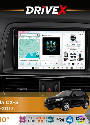 Штатна магнітола для mazda cx-5 2012-2017 drivex s4 qled 10" android 8-ядерний 1.6ггц 4x64гб sim-картка 3g/4g tda7851 4x50w dsp