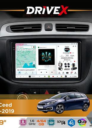 Штатна магнітола для kia ceed 2012-2019 drivex s4 qled 9" android 8-ядерний 1.6ггц 4x64гб sim-картка 3g/4g tda7851 4x50w dsp