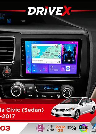 Штатна магнітола для honda civic (sedan) 2013-2017 drivex a-903 qled 9" android 4-ядерний 2+32гб 4x50w(tda7851) бездротовий