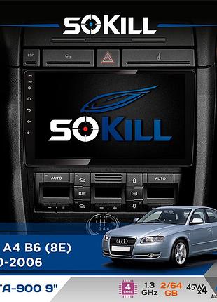 Штатна магнітола для audi a4 b6 (8e) 2000-2006 sokill delta-900 9" android 4-ядерний 2+64гб 4x45w бездротовий carplay та