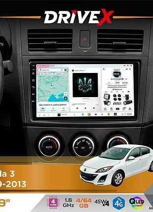 Штатна магнітола для mazda 3 2009-2013 drivex s3 qled 9" android 8-ядерний 1.6ггц 4x64гб sim-картка 3g/4g 7388 4x45w asp tm2313
