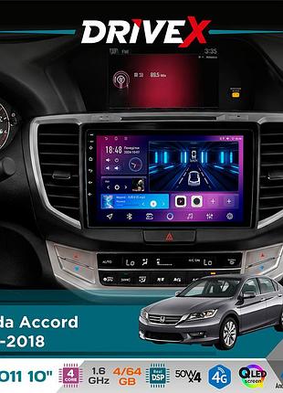 Штатная магнитола для honda accord 2013-2018 drivex se-1011 qled 10" android 4-ядерный 4+64гб dsp 4x50w(tda7851) беспроводной