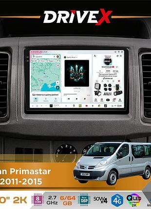 Штатна магнітола для nissan primastar (j4) 2011-2015 drivex s7 2k qled 10" android 8-ядерний 2.7ггц 6x64гб sim-картка 3g/4g ak7808