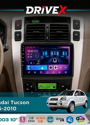 Штатна магнітола для hyundai tucson 2005-2010 drivex se-1003 qled 10" android 8-ядерний 4+64гб sim-картка 3g/4g dsp 4x50w(tda7851)