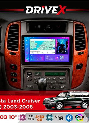 Штатная магнитола для toyota land cruiser (100) 2003-2008 drivex a-1003 qled 10" android 2+32гб 4-ядерный 4x50w(tda7851)
