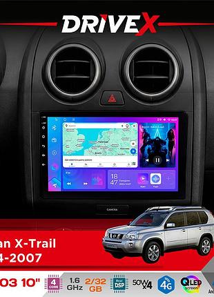 Штатна магнітола для nissan x-trail 2004-2007 drivex a-1003 qled 10" android 2+32гб 4-ядерний 4x50w(tda7851) бездротовий carplay