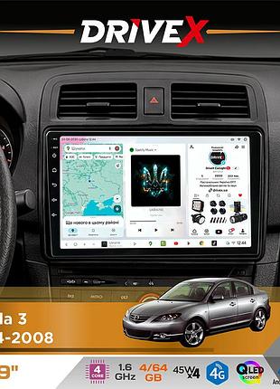 Штатна магнітола для mazda 3 2004-2008 drivex s3 qled 9" android 8-ядерний 1.6ггц 4x64гб sim-картка 3g/4g 7388 4x45w asp tm2313