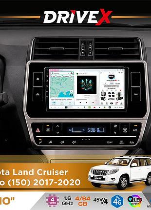 Штатна магнітола для toyota land cruiser prado (150) 2017-2020 drivex s3 qled 10" android 8-ядерний 1.6ггц 4x64гб sim-картка 3g/4g