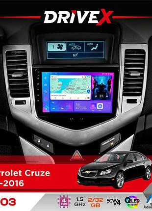 Штатная магнитола для chevrolet cruze 2012-2016 drivex a-903 qled 9" android 4-ядерный 2+32гб 4x50w(tda7851) беспроводной carplay и